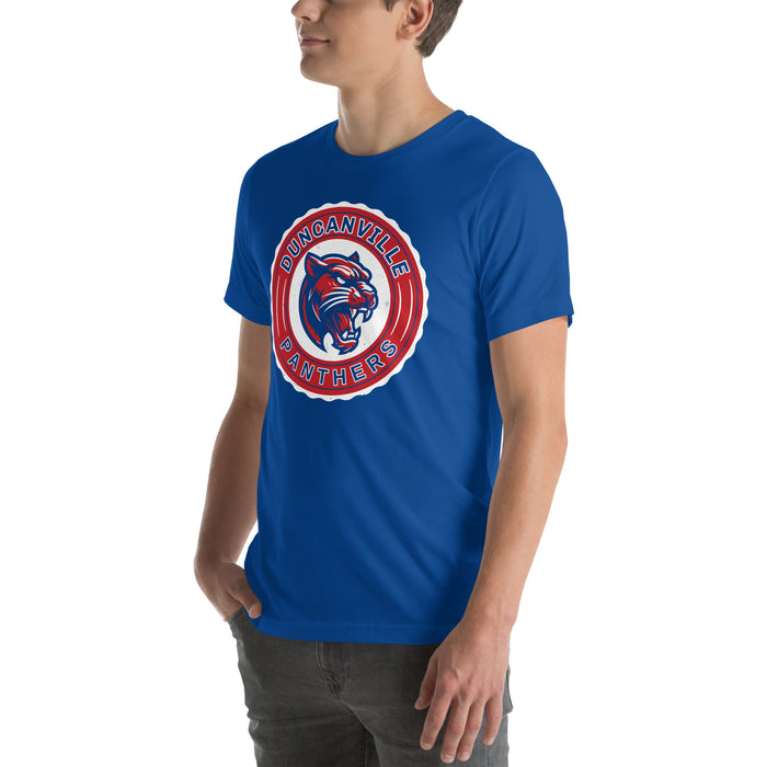 Man wearing Duncanville High School Panthers Royal Blue Premium Unisex T-shirt 216