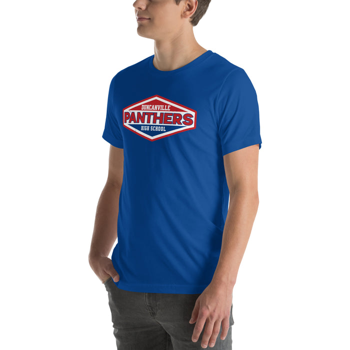 Man wearing Duncanville High School Panthers Royal Blue Premium Unisex T-shirt 009