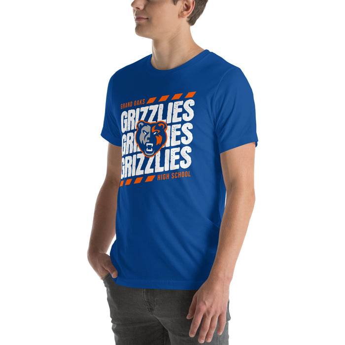 Man wearing Grand Oaks High School Grizzlies Premium Royal Blue Unisex T-shirt 223