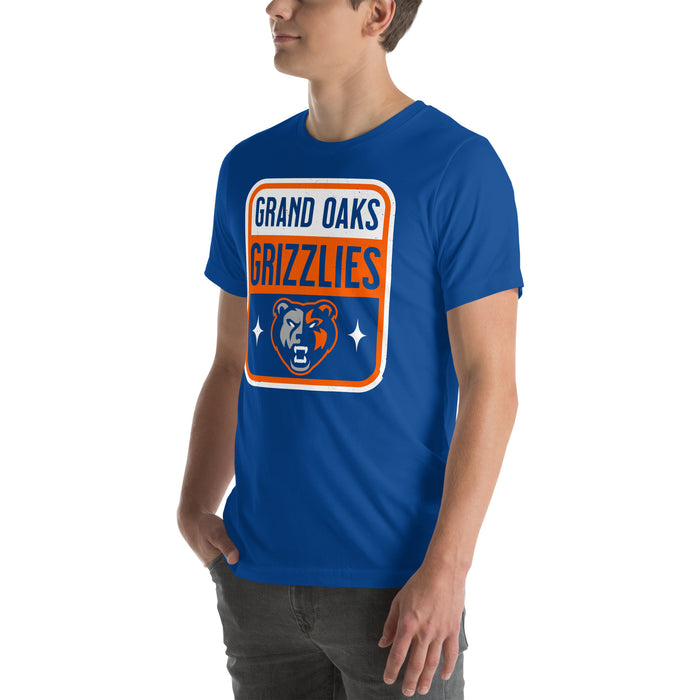 Man wearing Grand Oaks High School Grizzlies Premium Royal Blue Unisex T-shirt 001