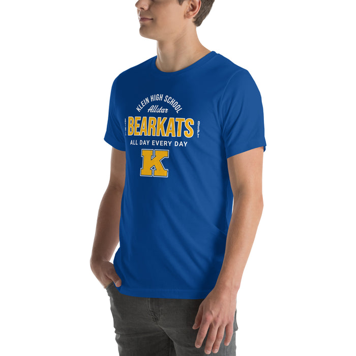Man wearing Klein High School Bearkats Royal Blue Premium Unisex T-shirt 040