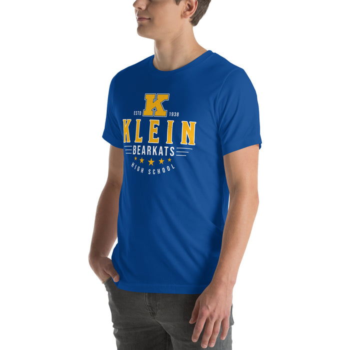 Man wearing Klein High School Bearkats Royal Blue Premium Unisex T-shirt 217