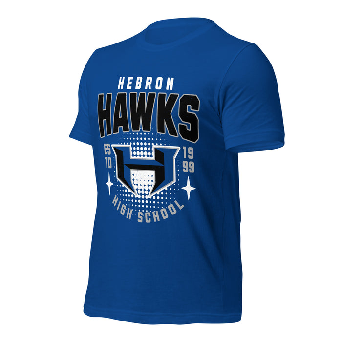 Profile view of Hebron High School Hawks Royal Blue Premium Unisex T-shirt 204