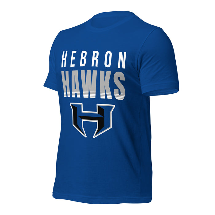 Profile view of Hebron High School Hawks Royal Blue Premium Unisex T-shirt 024