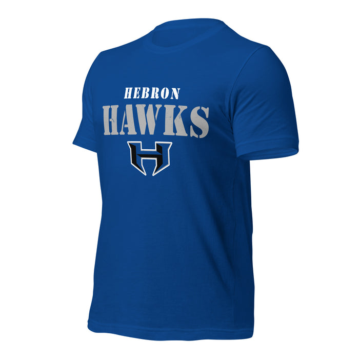 Profile view of Hebron High School Hawks Royal Blue Premium Unisex T-shirt 017