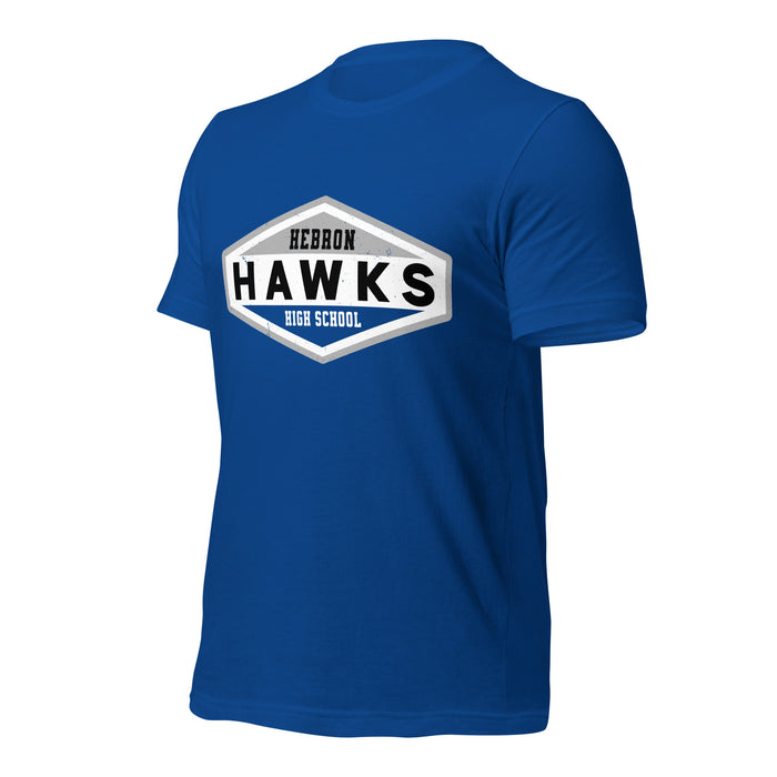 Profile view of Hebron High School Hawks Royal Blue Premium Unisex T-shirt 009