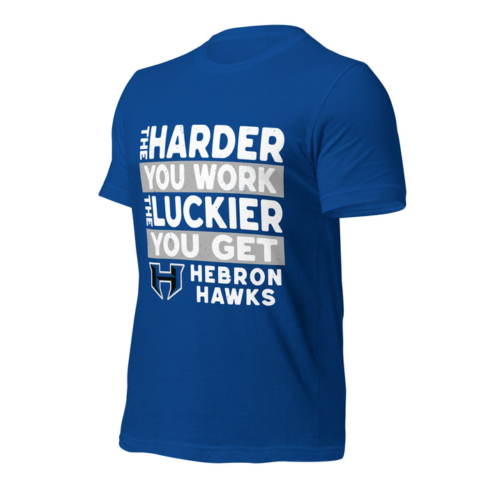 Profile view of Hebron High School Hawks Royal Blue Premium Unisex T-shirt 238