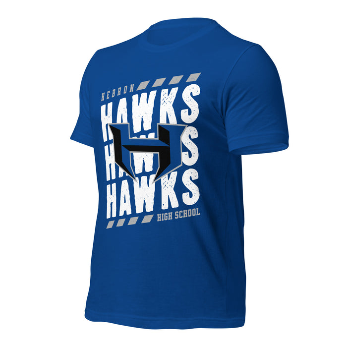 Profile view of Hebron High School Hawks Royal Blue Premium Unisex T-shirt 234