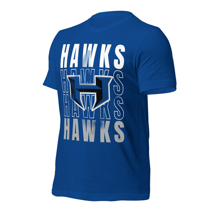 Profile view of Hebron High School Hawks Royal Blue Premium Unisex T-shirt 233
