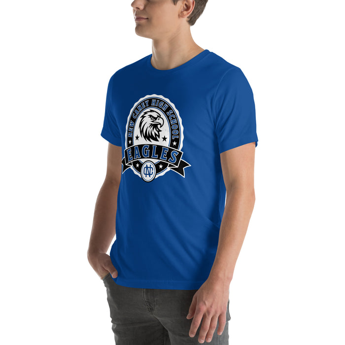 Man wearing New Caney High School Eagles Royal Blue Premium Unisex T-shirt 212