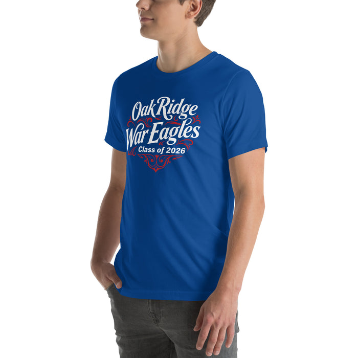 Man wearing Oak Ridge High School War Eagles Royal Blue Premium Unisex T-shirt 255