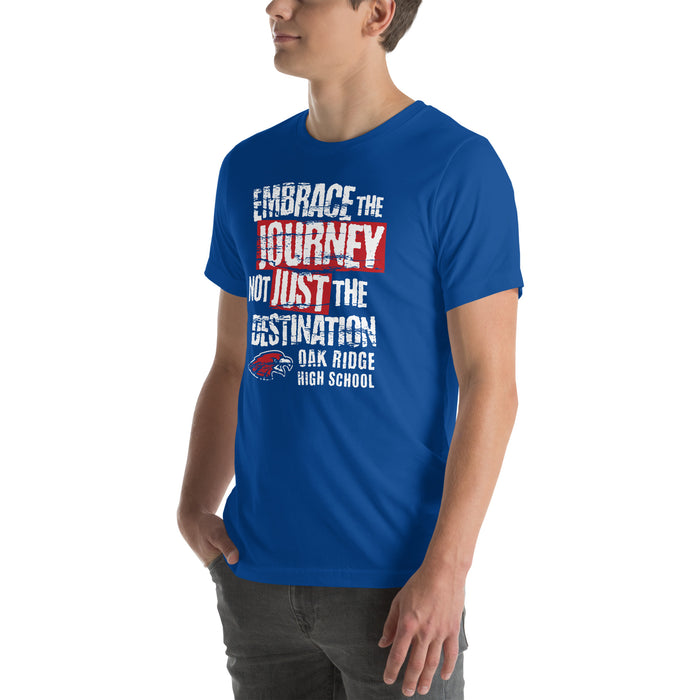 Man wearing Oak Ridge High School War Eagles Royal Blue Premium Unisex T-shirt 232