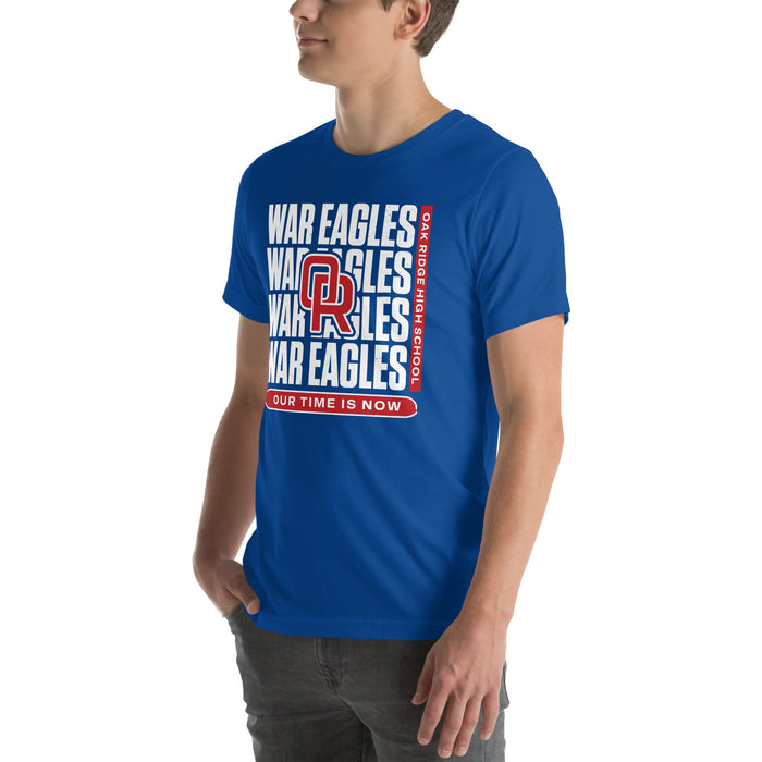 Man wearing Oak Ridge High School War Eagles Royal Blue Premium Unisex T-shirt 235