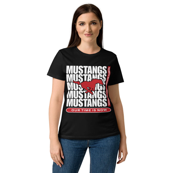 Front view of North Shore High School Mustangs Women's Black SoftStyle T-shirt 235