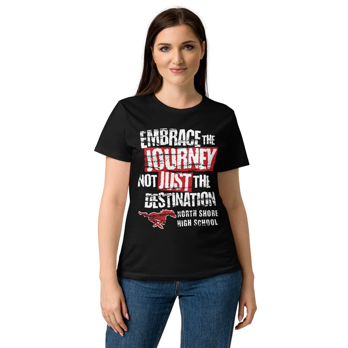 Front view of North Shore High School Mustangs Women's Black SoftStyle T-shirt 232