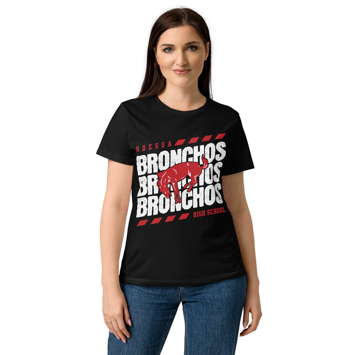 Woman wearing Odessa High School Bronchos Women's Black SoftStyle T-shirt 223