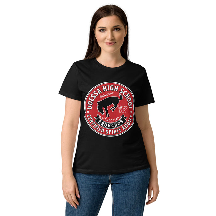 Woman wearing Odessa High School Bronchos Women's Black SoftStyle T-shirt 215