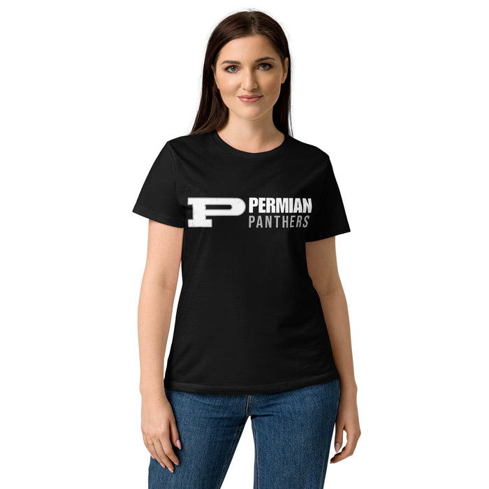 Front view of Permian High School Panthers Women's Black SoftStyle T-shirt 200
