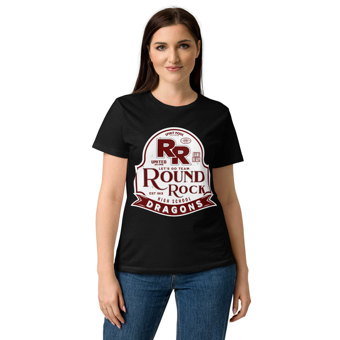 Front view of Round Rock High School Dragons Women's Black SoftStyle T-shirt 219