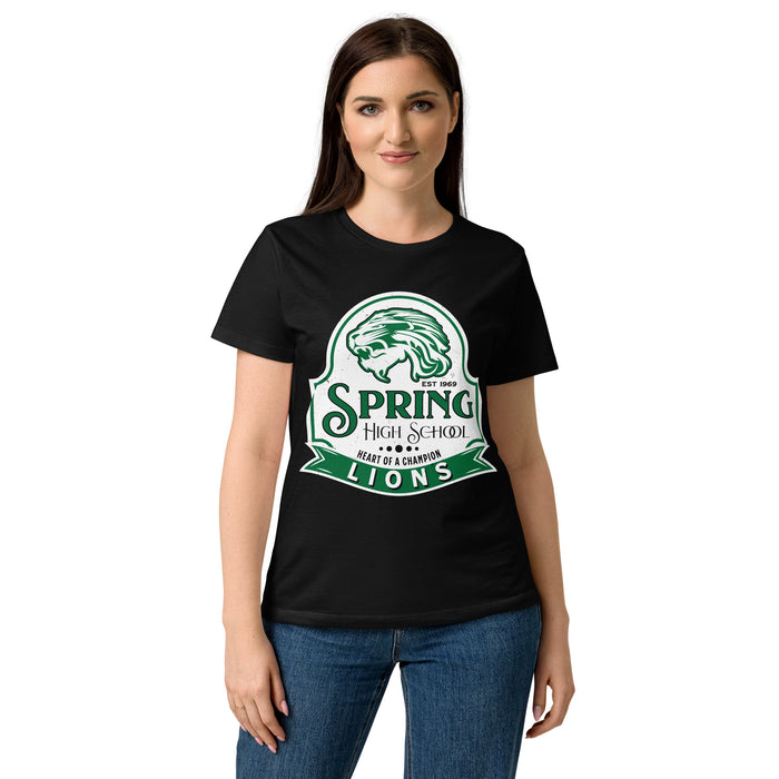 Female wearing Spring High School Lions Women's Black SoftStyle T-shirt 219