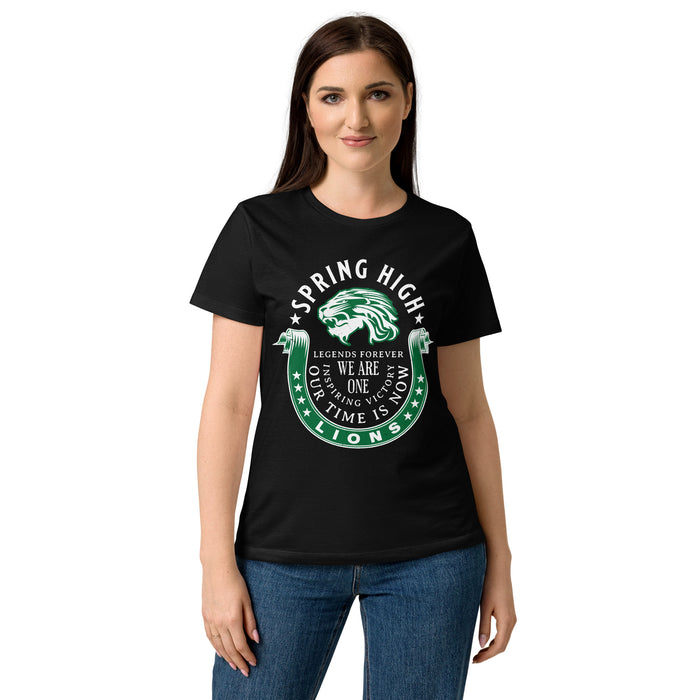 Front view of Spring High School Lions Women's Black SoftStyle T-shirt 229