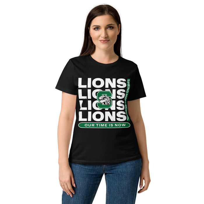 Female wearing Spring High School Lions Women's Black SoftStyle T-shirt 235