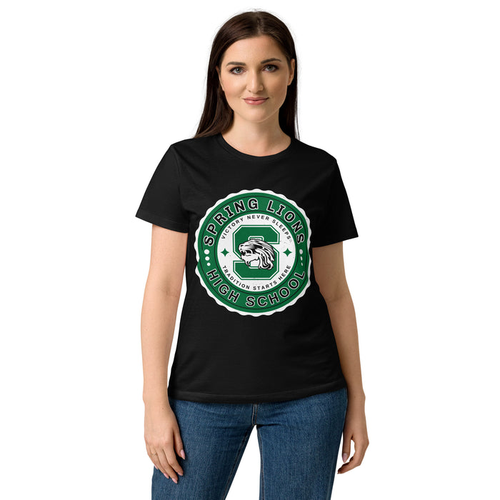 Front view of Spring High School Lions Women's Black SoftStyle T-shirt 216