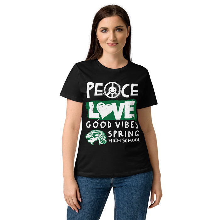 Woman wearing Spring High School Lions Women's Black SoftStyle T-shirt 240
