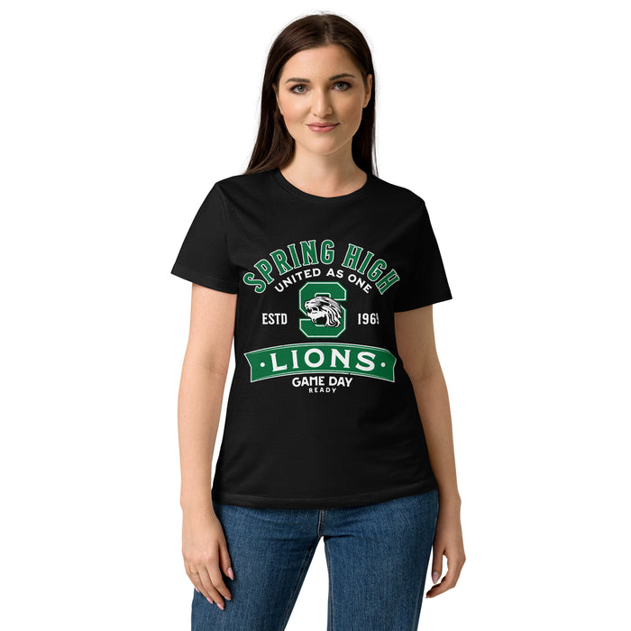 Young lady wearing Spring High School Lions Women's Black SoftStyle T-shirt 221