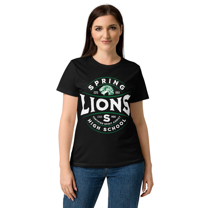 Lady wearing Spring High School Lions Women's Black SoftStyle T-shirt 218