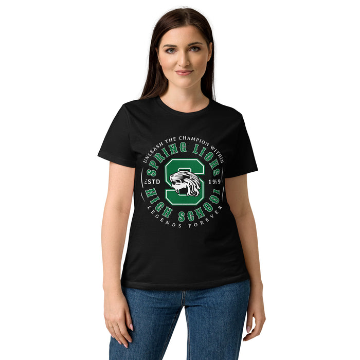 Lady wearing Spring High School Lions Women's Black SoftStyle T-shirt 214