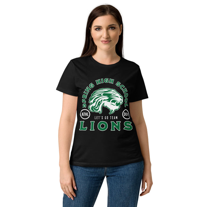 Front view of Spring High School Lions Women's Black SoftStyle T-shirt 208