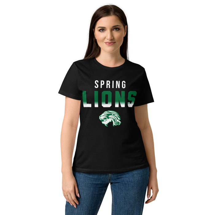 Front view of Spring High School Lions Women's Black SoftStyle T-shirt 201