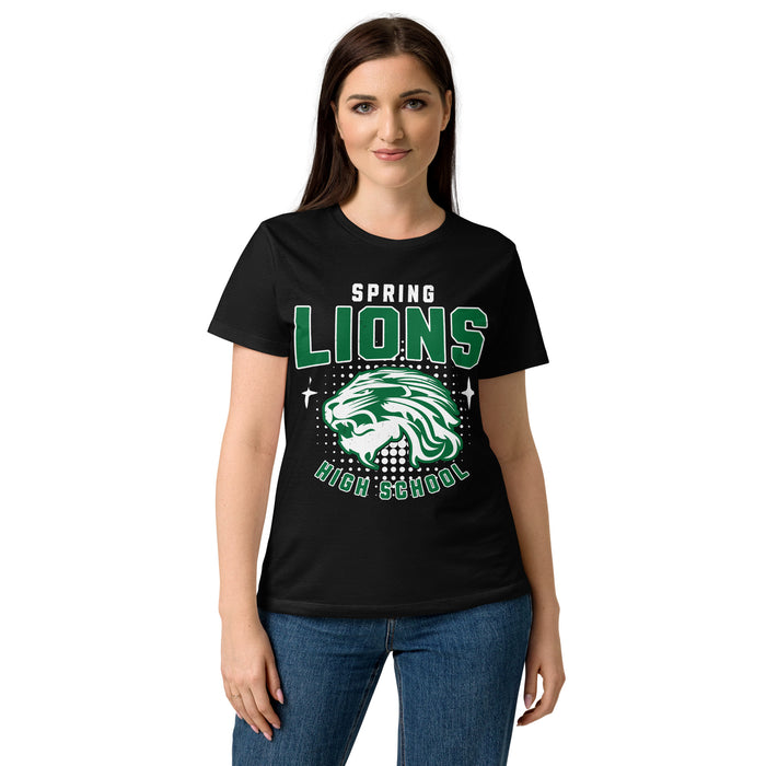 Female wearing Spring High School Lions Women's Black SoftStyle T-shirt 204