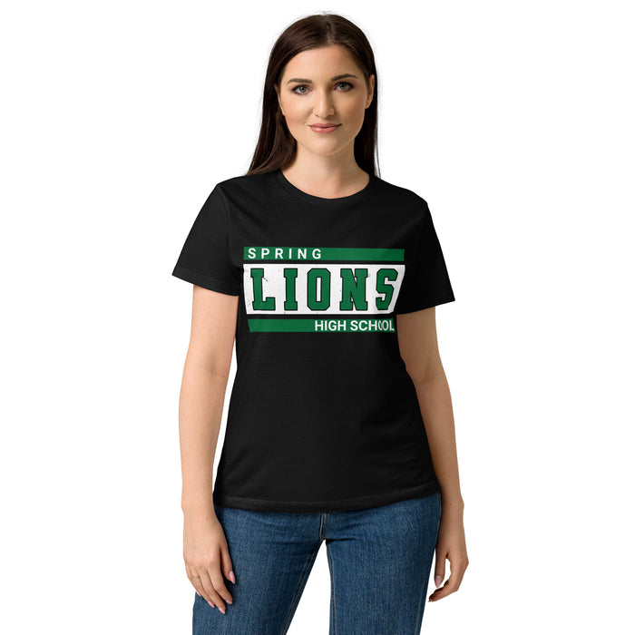 Lady wearing Spring High School Lions Women's Black SoftStyle T-shirt 098