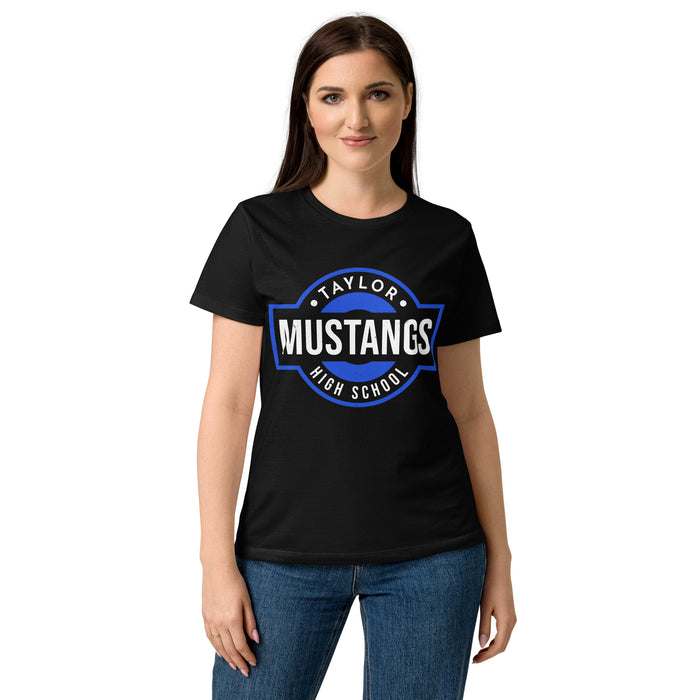 Front view of Taylor High School Mustangs Women's Black SoftStyle T-shirt 011