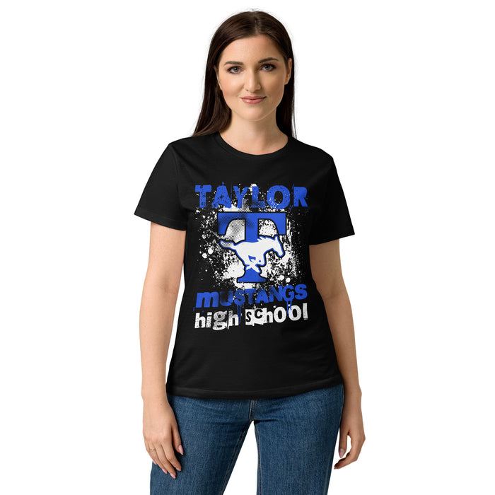 Front view of Taylor High School Mustangs Women's Black SoftStyle T-shirt 205