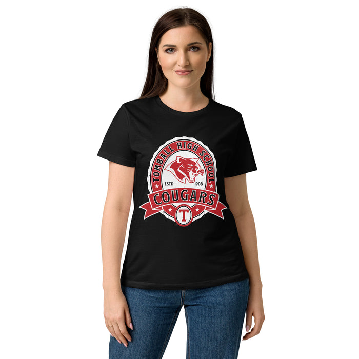 Woman wearing Tomball High School Cougars Women's Black SoftStyle T-shirt 212