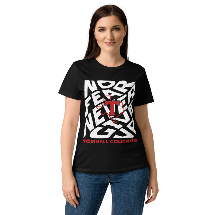 Lady wearing Tomball High School Cougars Women's Black SoftStyle T-shirt 236