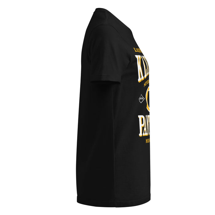 Side view of Klein Oak High School Panthers Women's Black SoftStyle T-shirt 230