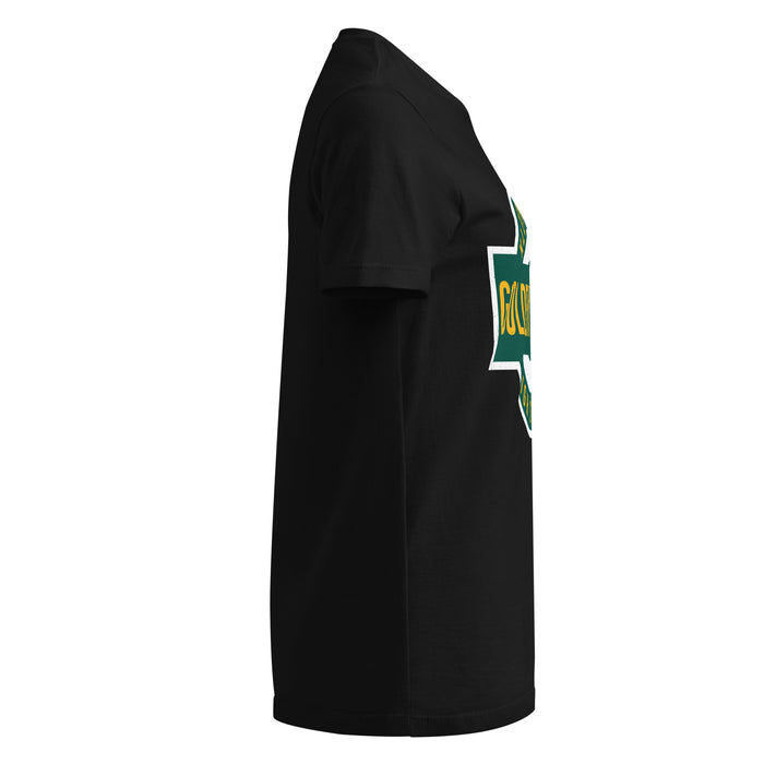 Side view of Klein Forest High School Golden Eagles Women's Black SoftStyle T-shirt 011