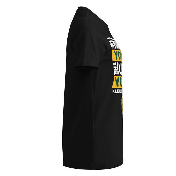 Side view of Klein Forest High School Golden Eagles Women's Black SoftStyle T-shirt 238