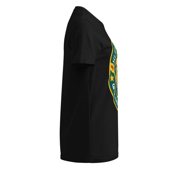 Side view of Klein Forest High School Golden Eagles Women's Black SoftStyle T-shirt 239