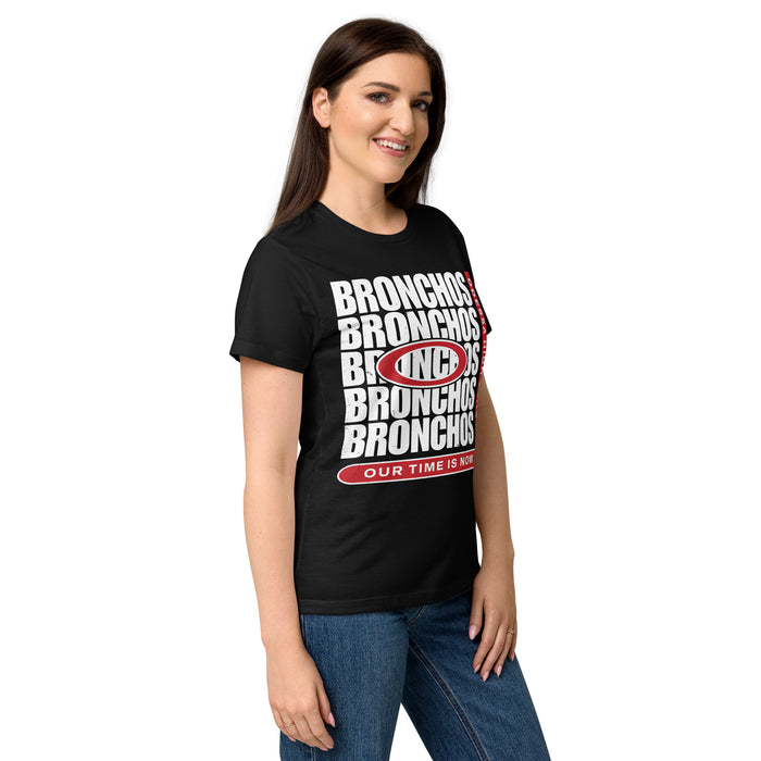 Side view of Odessa High School Bronchos Women's Black SoftStyle T-shirt 235