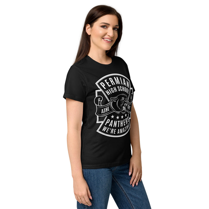 Side view of Permian High School Panthers Women's Black SoftStyle T-shirt 207