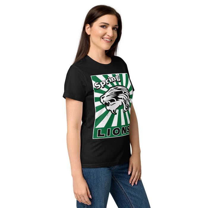 Side view of Spring High School Lions Women's Black SoftStyle T-shirt 226