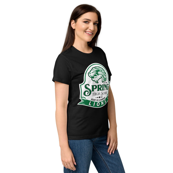 Side view of Spring High School Lions Women's Black SoftStyle T-shirt 219