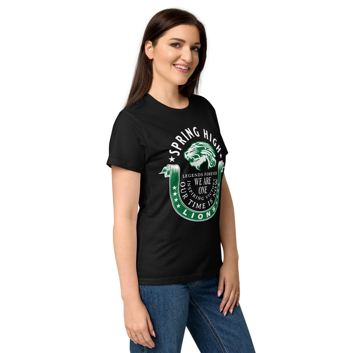 Side view of Spring High School Lions Women's Black SoftStyle T-shirt 229