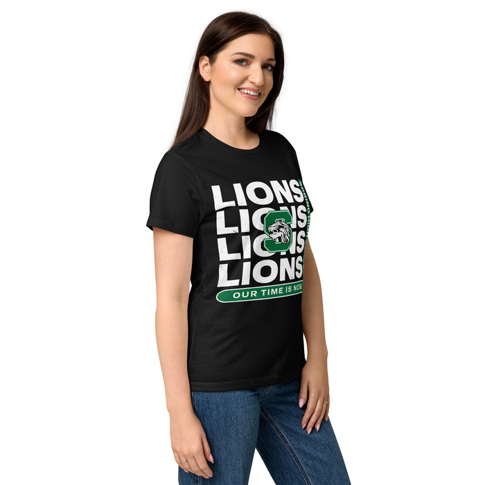 Side view of Spring High School Lions Women's Black SoftStyle T-shirt 235