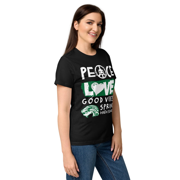 Side view of Spring High School Lions Women's Black SoftStyle T-shirt 240